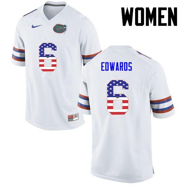 Women Florida Gators #6 Brian Edwards College Football USA Flag Fashion Jerseys-White - Click Image to Close